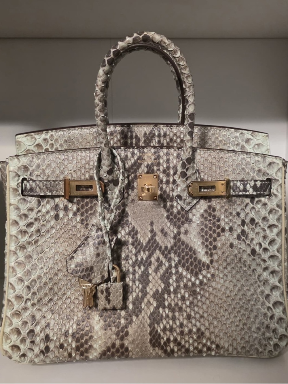 Luxury Python-Texture Top Handle Bag Taupe H Birk… - image 4